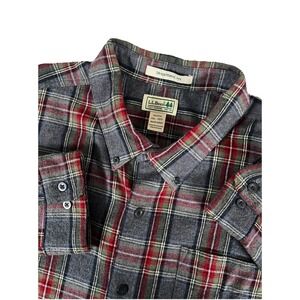 LL Bean‎ 228061 Traditional Fit Flannel Shirt Gray Red Scotch Plaid Men's Sz XXL